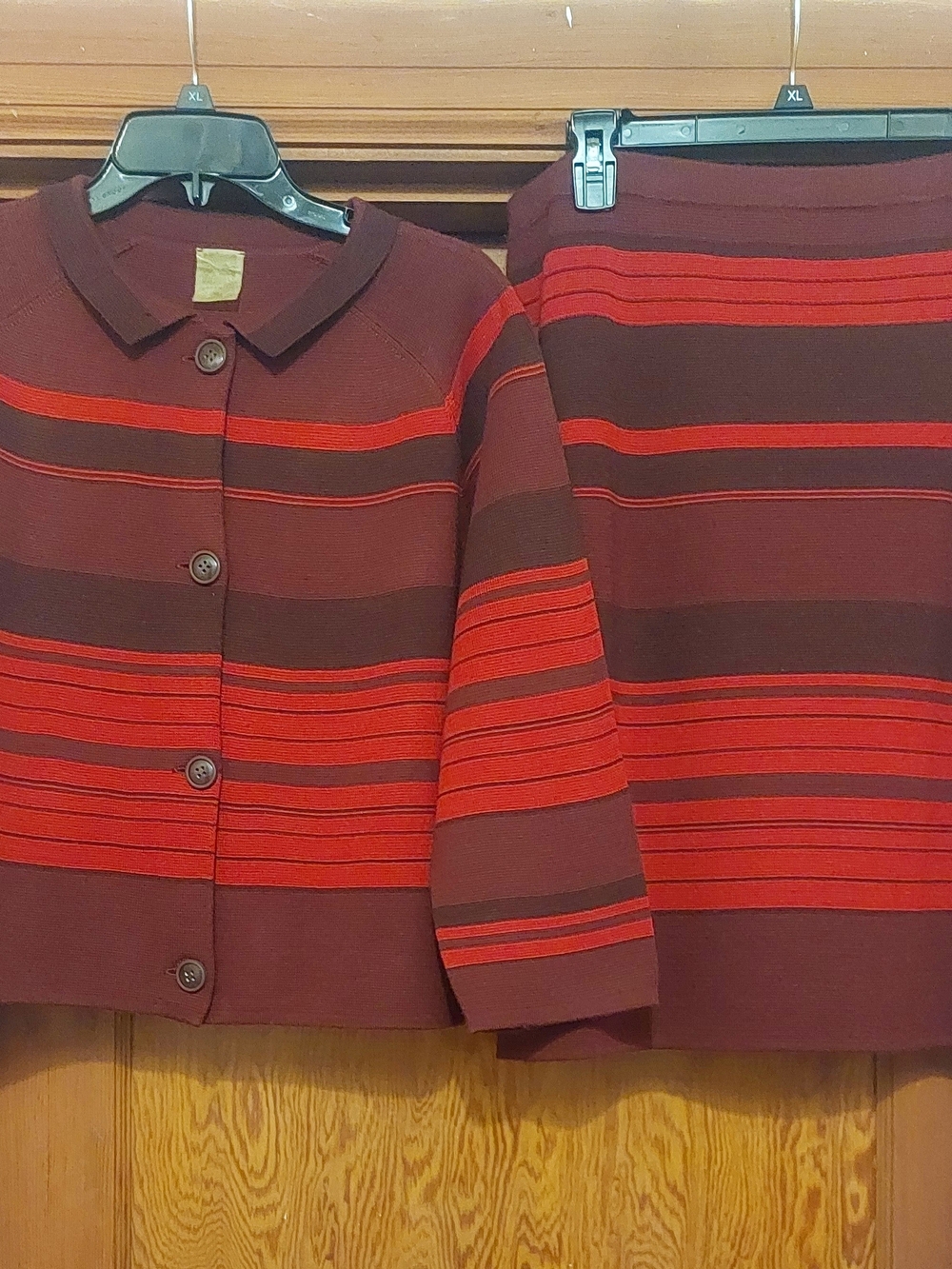 Anne Klein Maroon and Red Striped Skirt Set Sz XL